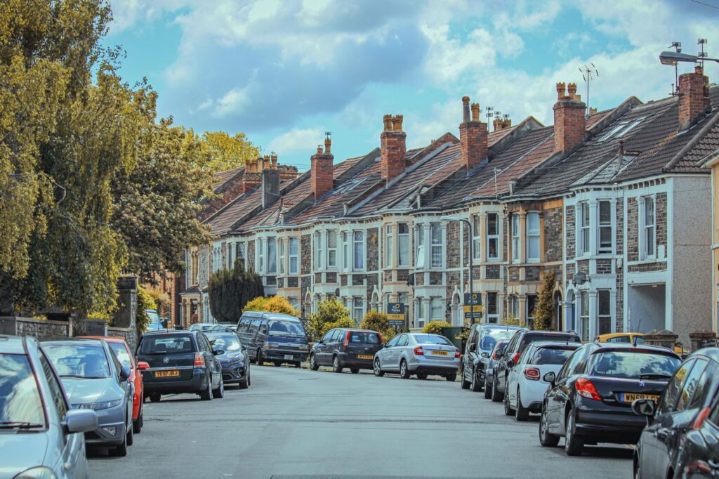 Row of UK terraced houses, representing council tax and household bills