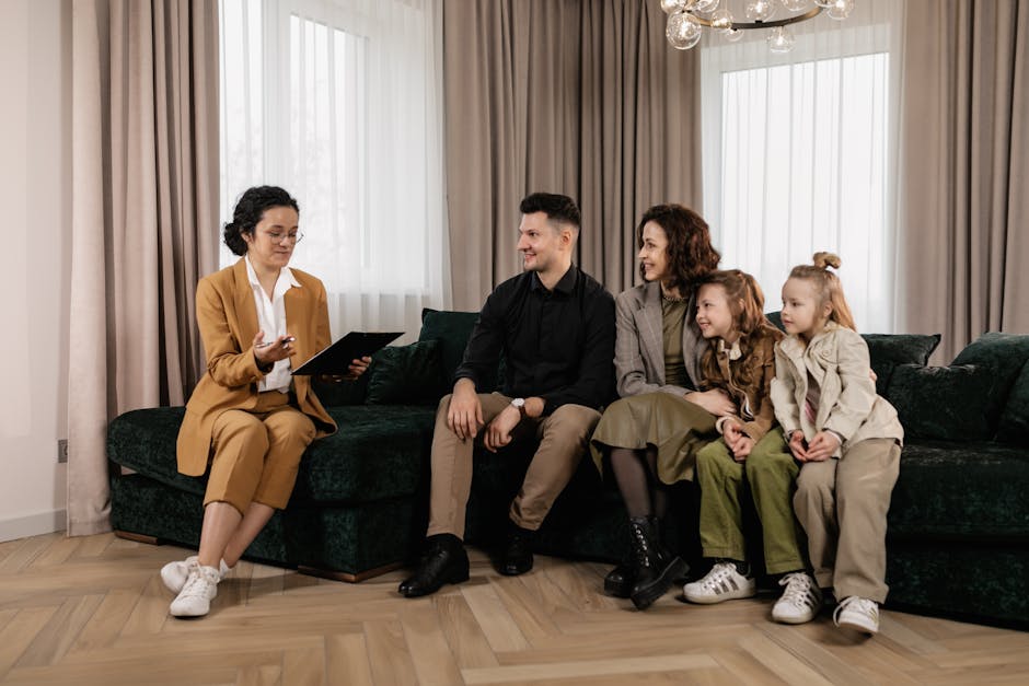 Parent reviewing family finances with children at home