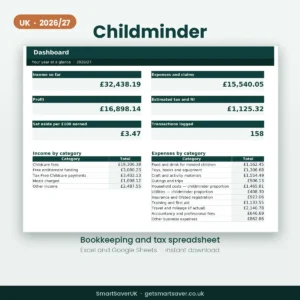 UK Childminder Accounts Spreadsheet 2026/27 — preview 1