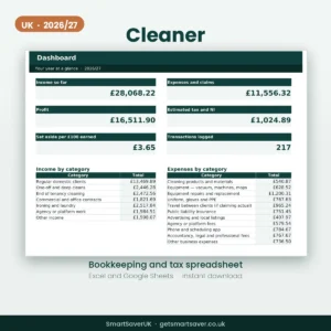 UK Self Employed Cleaner Income and Tax Spreadsheet 2026/27 — preview 1