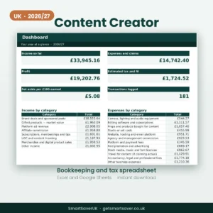 UK Content Creator and Influencer Tax Spreadsheet 2026/27 — preview 1