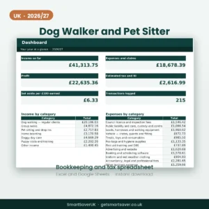 UK Dog Walker and Pet Sitter Accounts Spreadsheet 2026/27 — preview 1