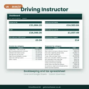 UK Driving Instructor Accounts Spreadsheet 2026/27 — preview 1
