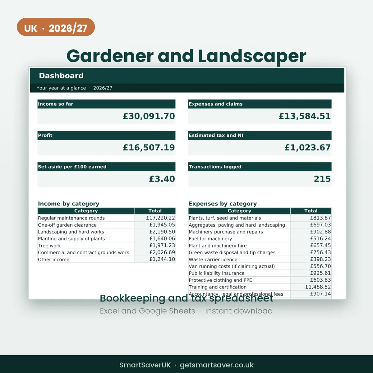 UK Gardener and Landscaper Accounts Spreadsheet 2026/27 — preview 1