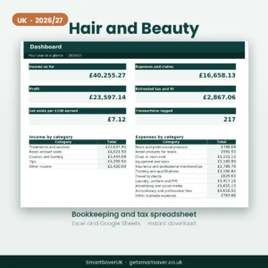 UK Hairdresser and Beauty Bookkeeping Spreadsheet 2026/27 — preview 1