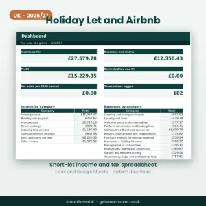 UK Holiday Let and Airbnb Tax Spreadsheet 2026/27 — preview 1