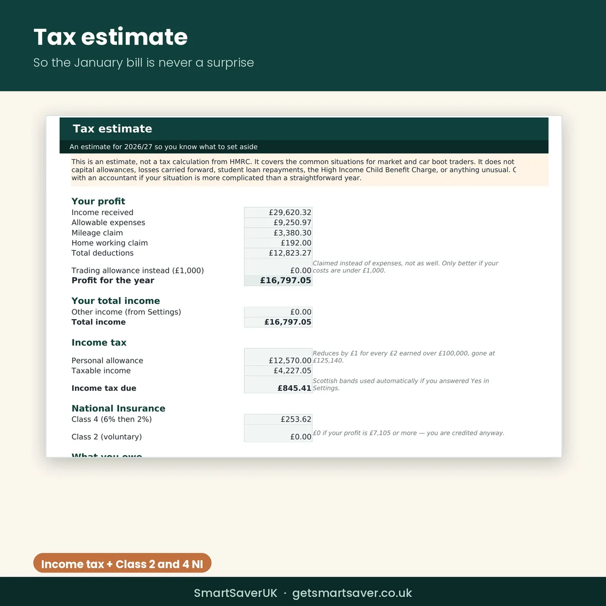 UK Market Trader Takings and Tax Spreadsheet 2026/27 — preview 4