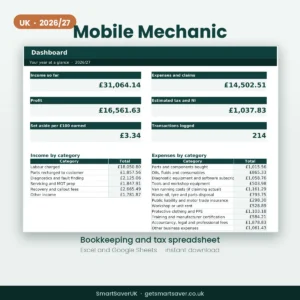 UK Mobile Mechanic Bookkeeping Spreadsheet 2026/27 — preview 1
