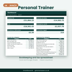 UK Personal Trainer Income and Tax Spreadsheet 2026/27 — preview 1