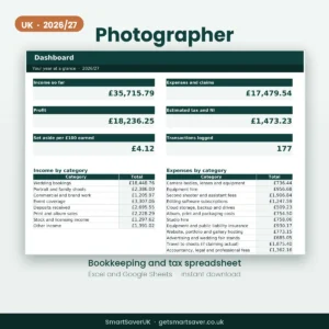 UK Photographer Bookkeeping Spreadsheet 2026/27 — preview 1