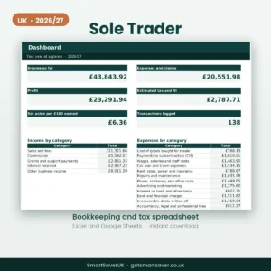 UK Sole Trader Bookkeeping Spreadsheet 2026/27 — preview 1