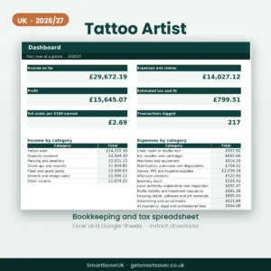 UK Tattoo Artist Bookkeeping Spreadsheet 2026/27 — preview 1
