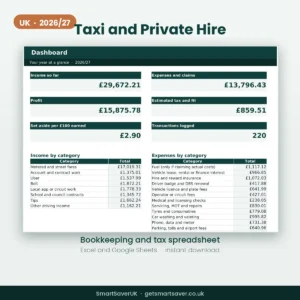 UK Taxi and Private Hire Driver Tax Spreadsheet 2026/27 — preview 1