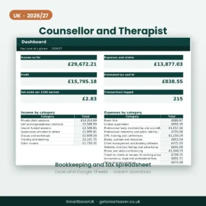 UK Counsellor and Therapist Accounts Spreadsheet 2026/27 — preview 1
