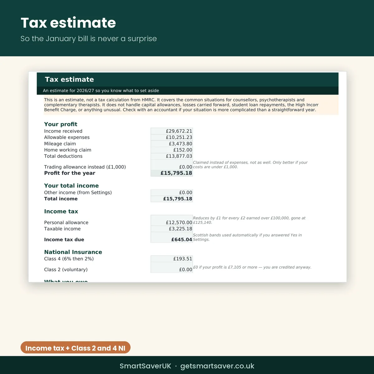 UK Counsellor and Therapist Accounts Spreadsheet 2026/27 — preview 4