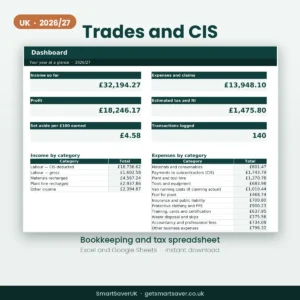 UK Tradesman CIS Subcontractor Spreadsheet 2026/27 — preview 1