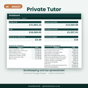 UK Private Tutor Income and Tax Spreadsheet 2026/27 — preview 1